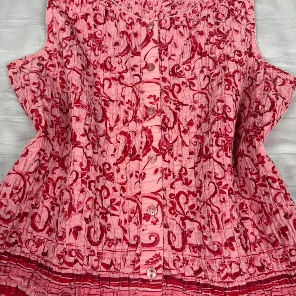 Vintage y2k Faded glory pink floral button up tank top shirt boho fairy cottage - Picture 2 of 4